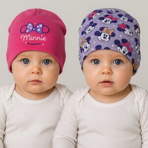Disney Minnie Mouse Baby Girl Beanie Hat 6-12M Purple Pink Ears Bows Knit Cap